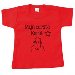 Kerst tshirt rood mijn eerste kerst zwart